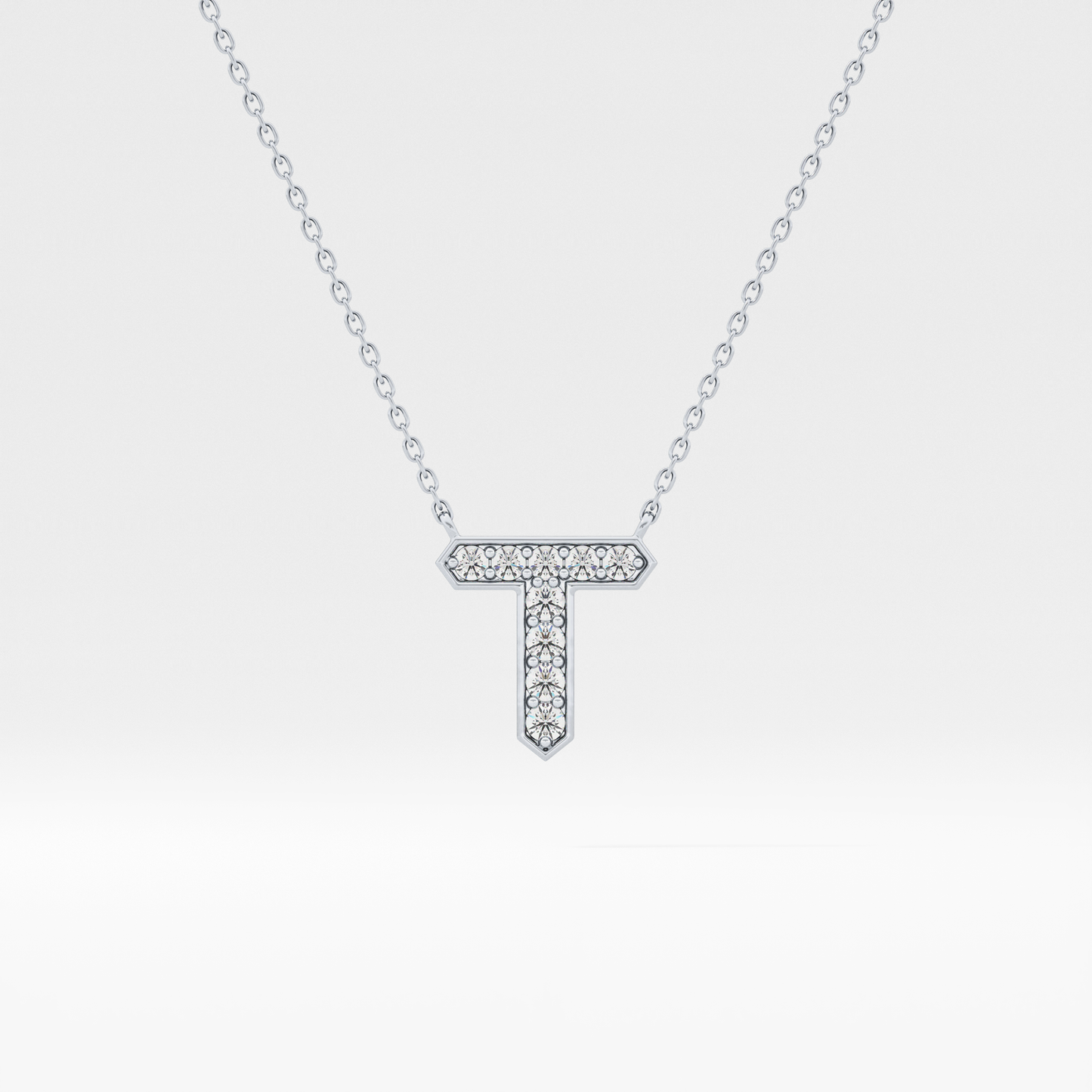 0.17 TCW Round Lab Grown Diamond T Initial Pendant Necklace