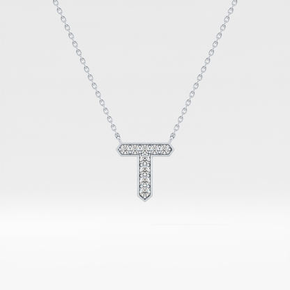 0.17 TCW Round Lab Grown Diamond T Initial Pendant Necklace
