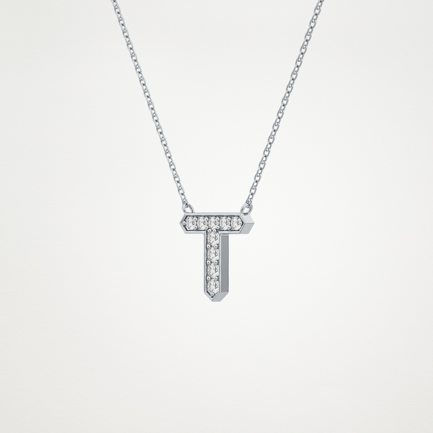0.17 TCW Round Lab Grown Diamond T Initial Pendant Necklace