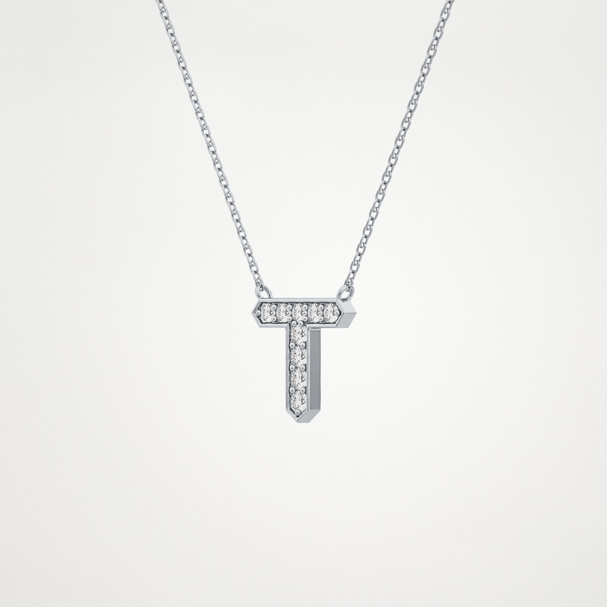 0.17 TCW Round Lab Grown Diamond T Initial Pendant Necklace