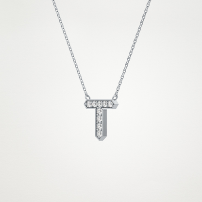0.17 TCW Round Lab Grown Diamond T Initial Pendant Necklace