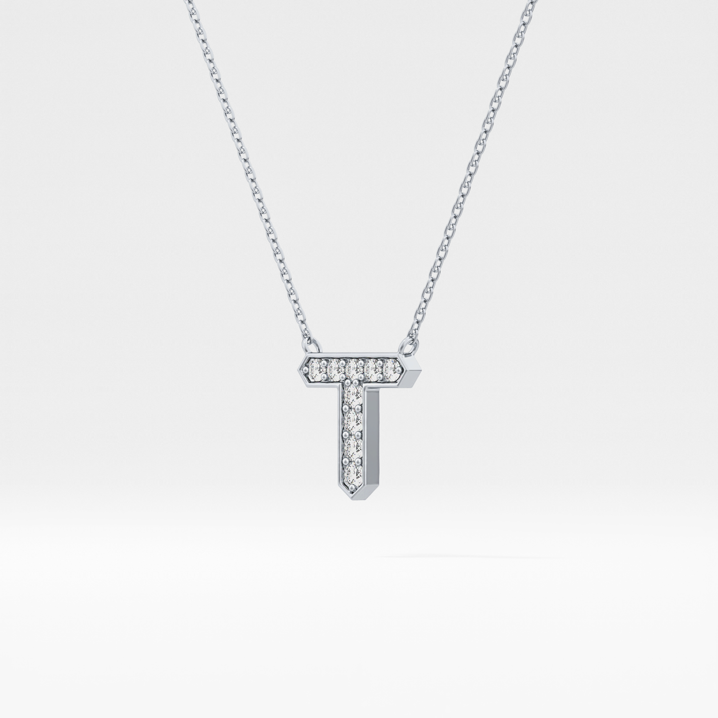 0.17 TCW Round Lab Grown Diamond T Initial Pendant Necklace