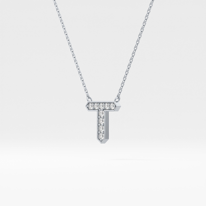 0.17 TCW Round Lab Grown Diamond T Initial Pendant Necklace