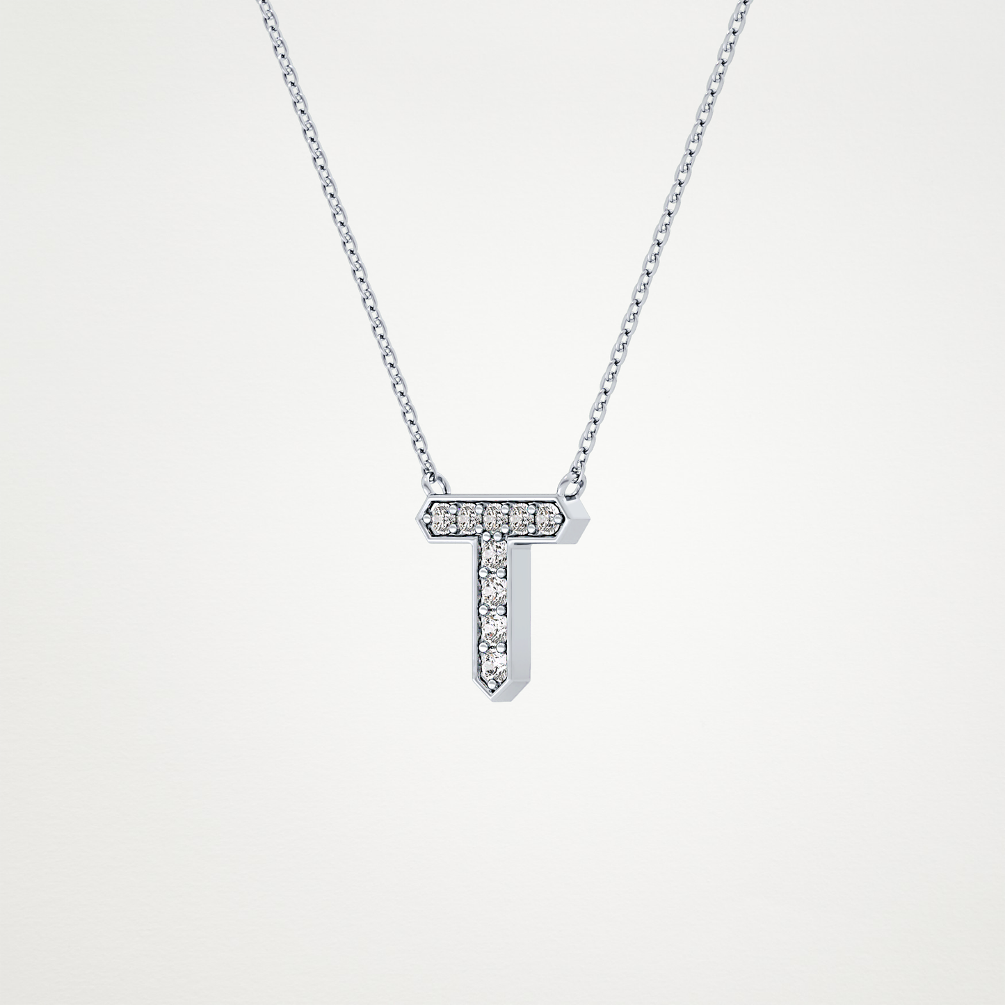 0.17 TCW Round Lab Grown Diamond T Initial Pendant Necklace