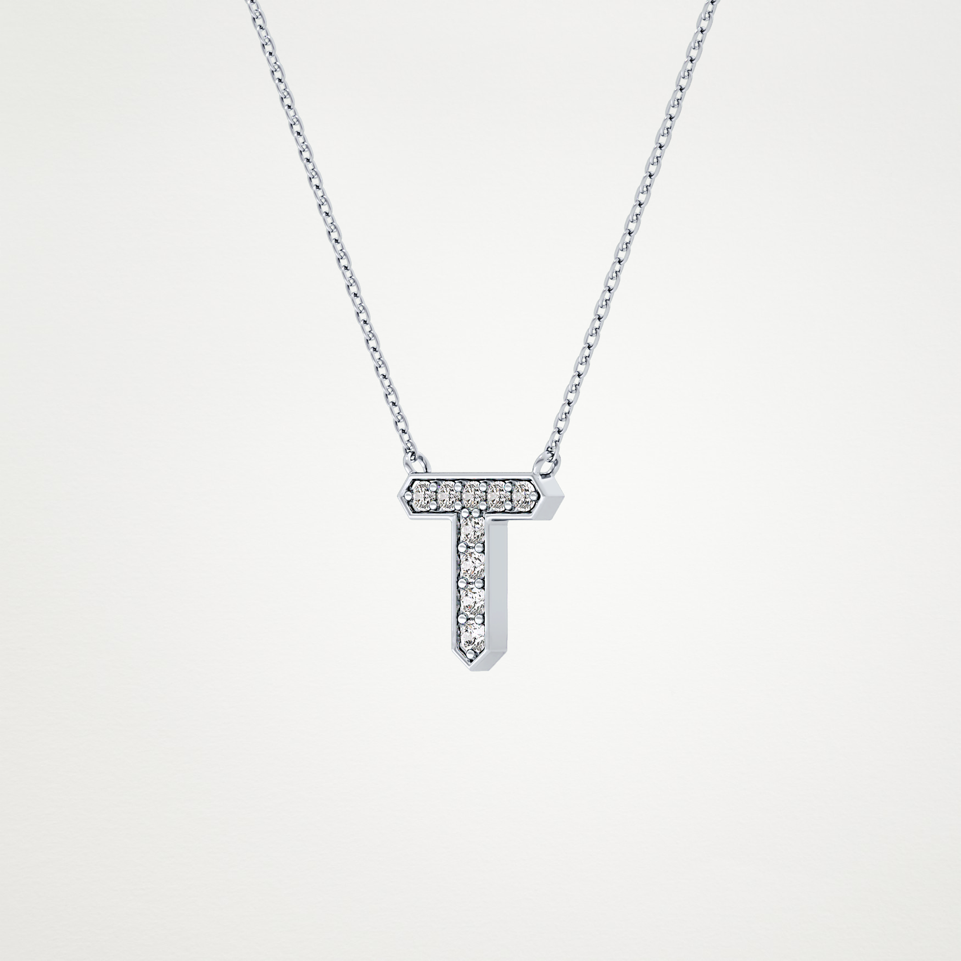 0.17 TCW Round Lab Grown Diamond T Initial Pendant Necklace