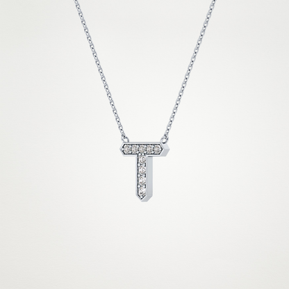 0.17 TCW Round Lab Grown Diamond T Initial Pendant Necklace