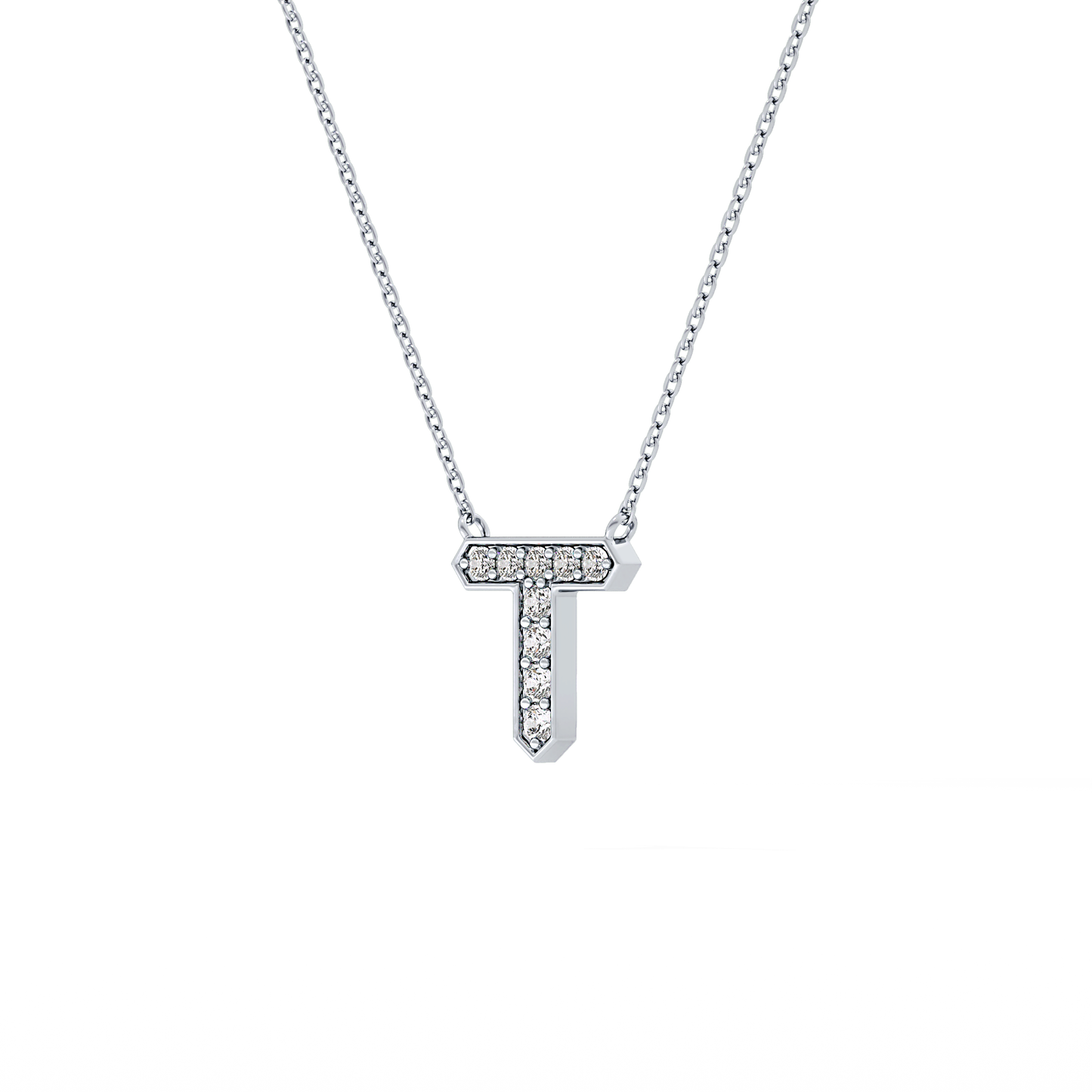 0.17 TCW Round Lab Grown Diamond T Initial Pendant Necklace