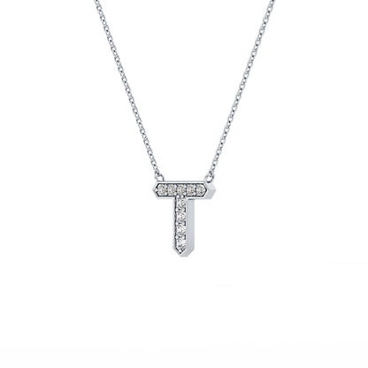 0.17 TCW Round Lab Grown Diamond T Initial Pendant Necklace