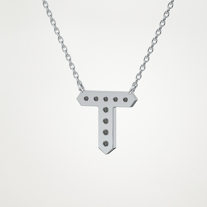 0.17 TCW Round Lab Grown Diamond T Initial Pendant Necklace
