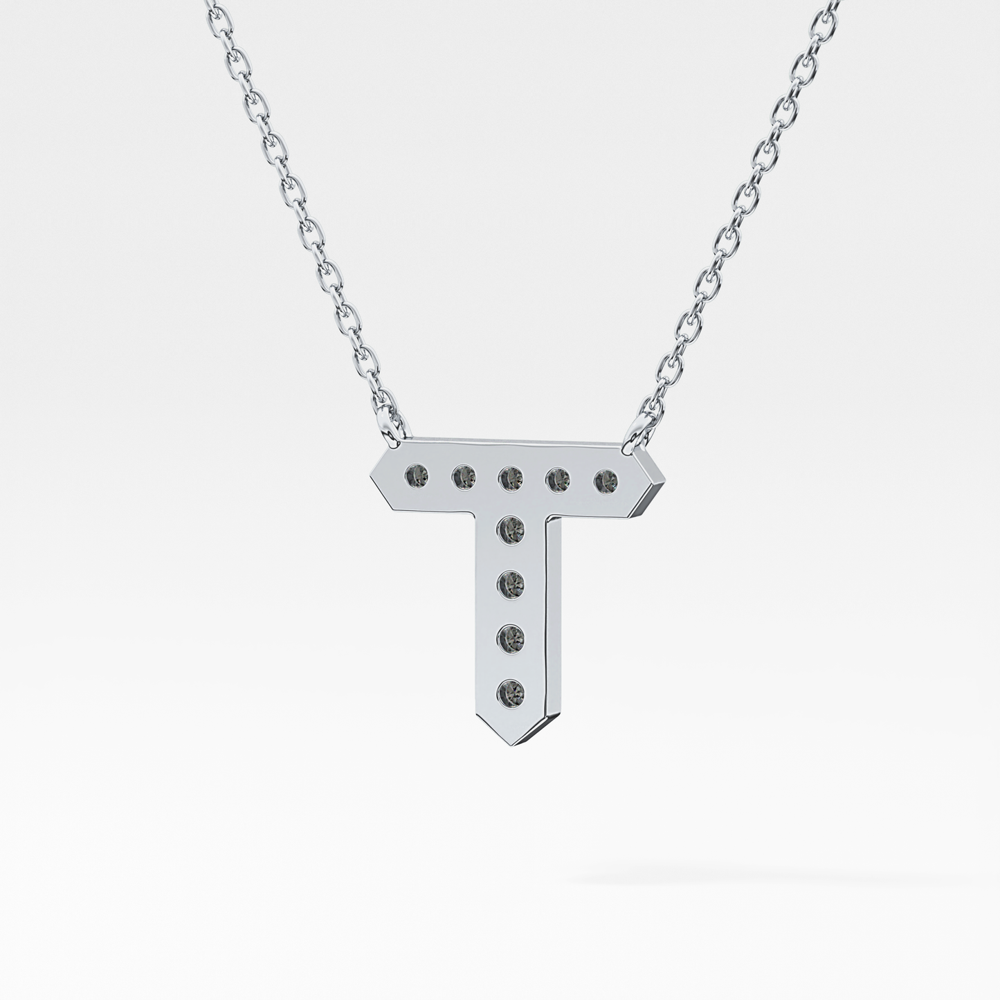 0.17 TCW Round Lab Grown Diamond T Initial Pendant Necklace