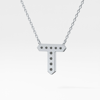 0.17 TCW Round Lab Grown Diamond T Initial Pendant Necklace
