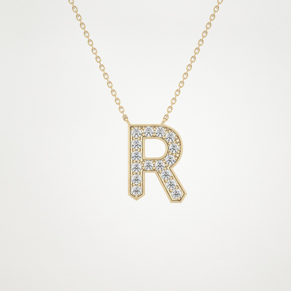 0.348 TCW Round Lab Grown Diamond R Initial Pendant Necklace
