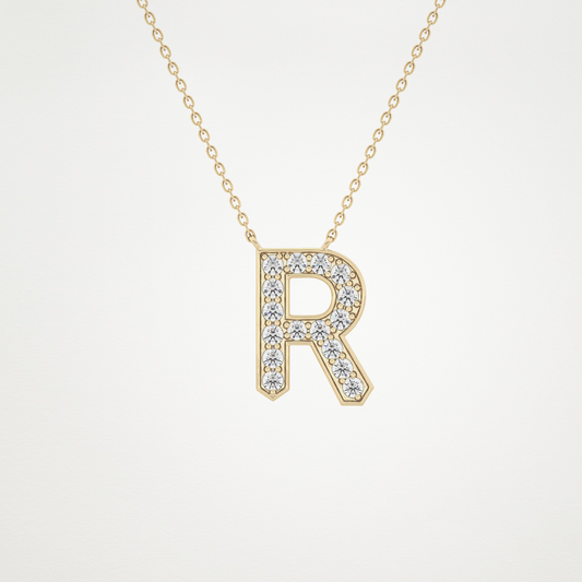 0.348 TCW Round Lab Grown Diamond R Initial Pendant Necklace