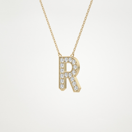 0.348 TCW Round Lab Grown Diamond R Initial Pendant Necklace