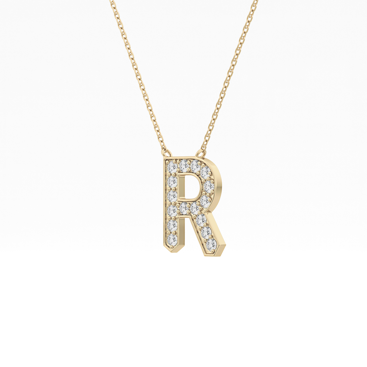 0.348 TCW Round Lab Grown Diamond R Initial Pendant Necklace