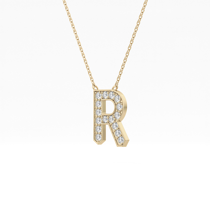 0.348 TCW Round Lab Grown Diamond R Initial Pendant Necklace