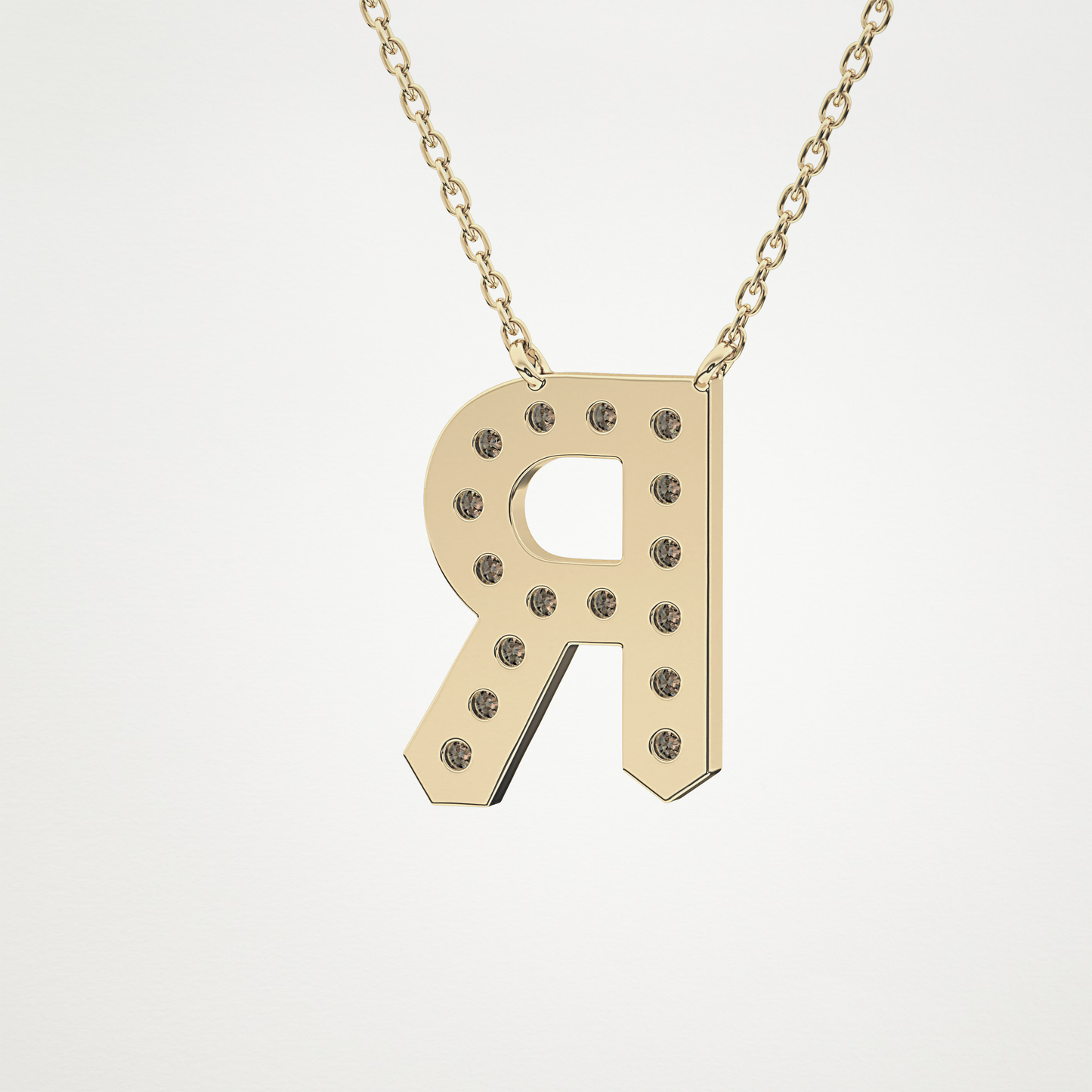 0.348 TCW Round Lab Grown Diamond R Initial Pendant Necklace