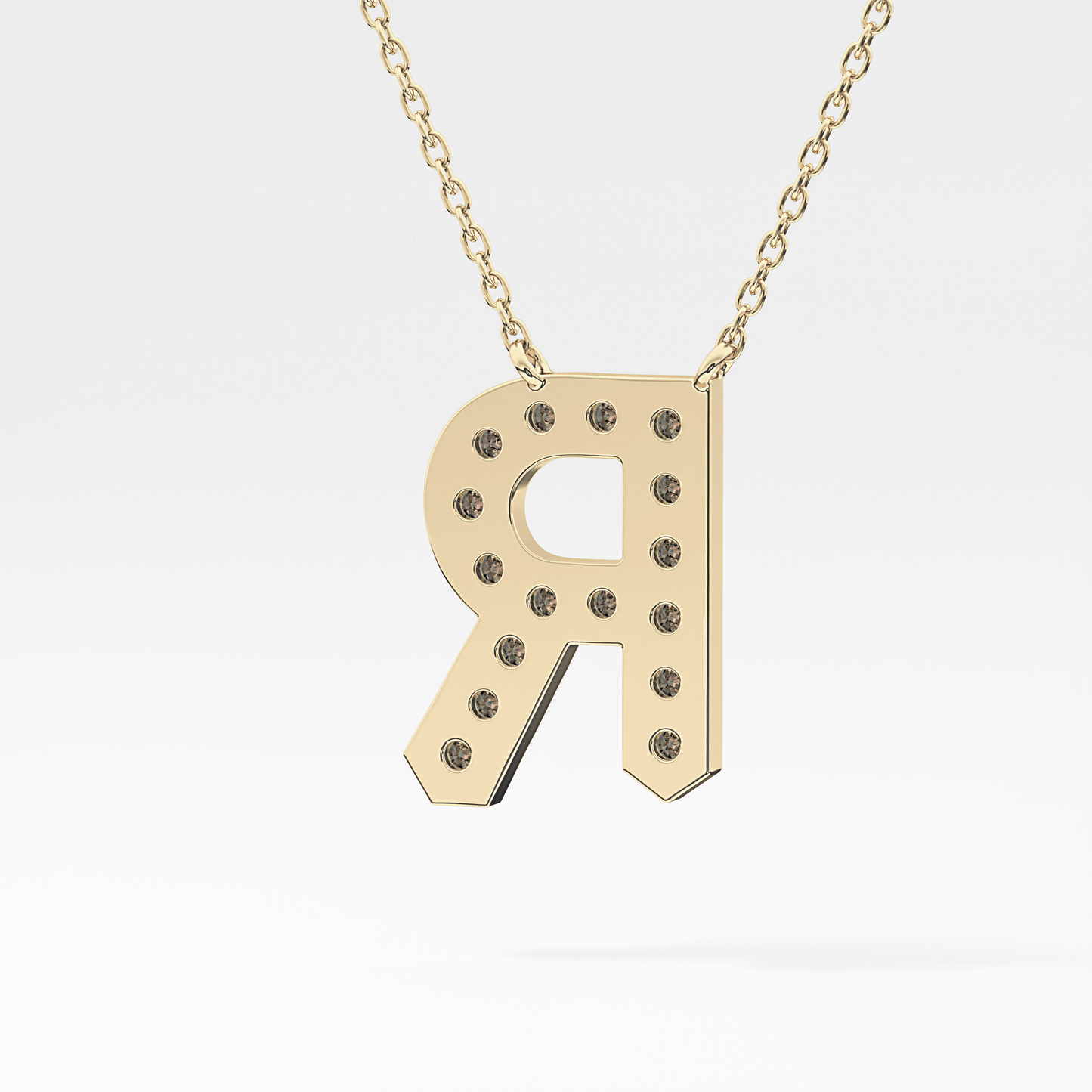 0.348 TCW Round Lab Grown Diamond R Initial Pendant Necklace