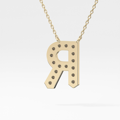 0.348 TCW Round Lab Grown Diamond R Initial Pendant Necklace