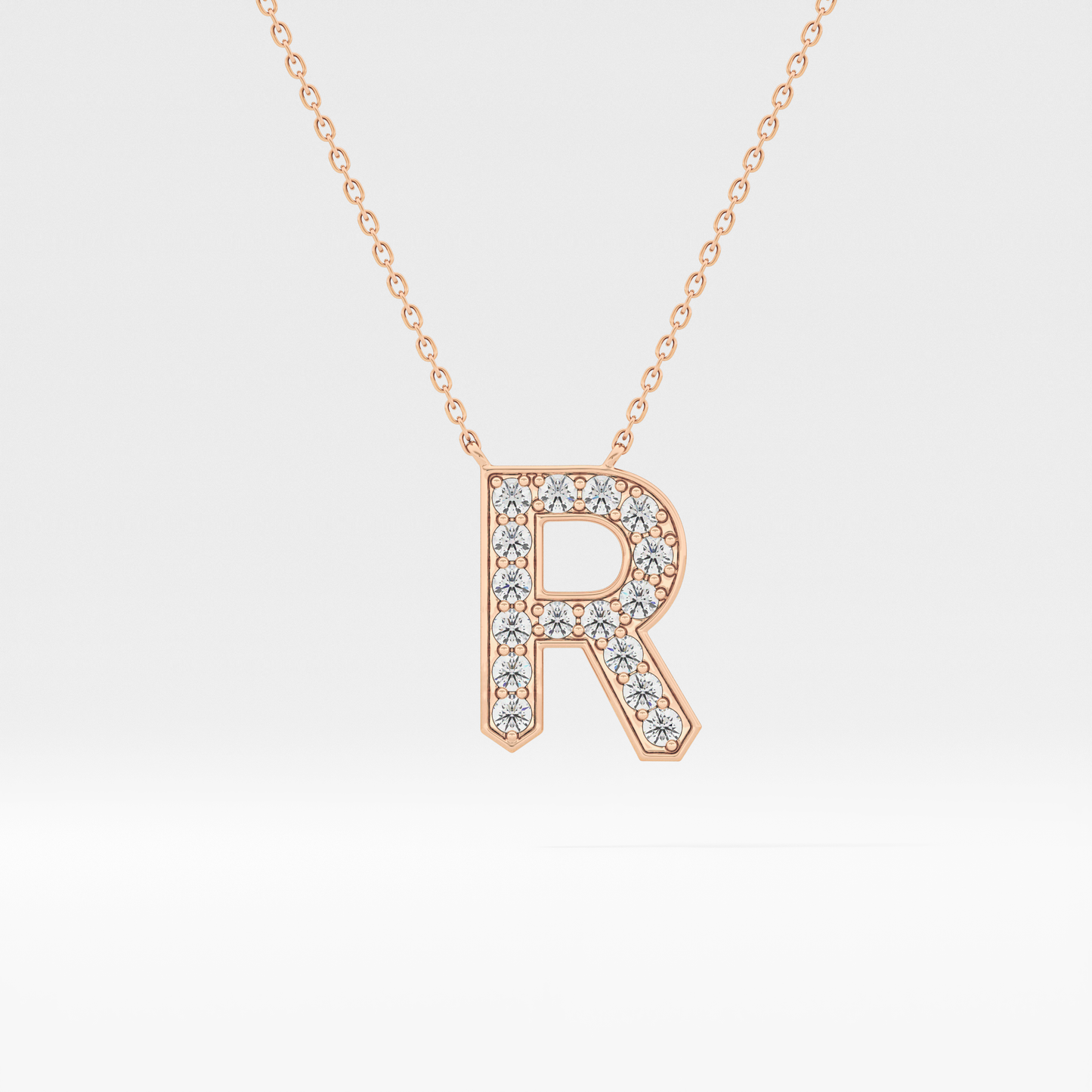 0.348 TCW Round Lab Grown Diamond R Initial Pendant Necklace