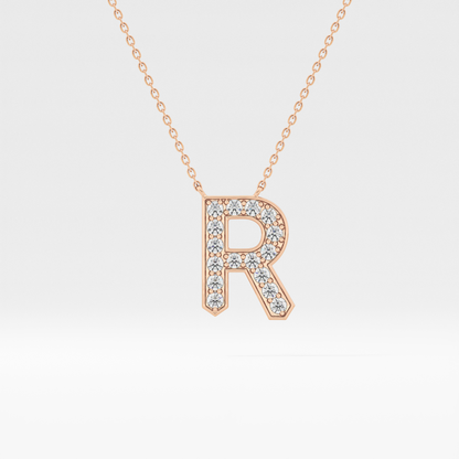 0.348 TCW Round Lab Grown Diamond R Initial Pendant Necklace