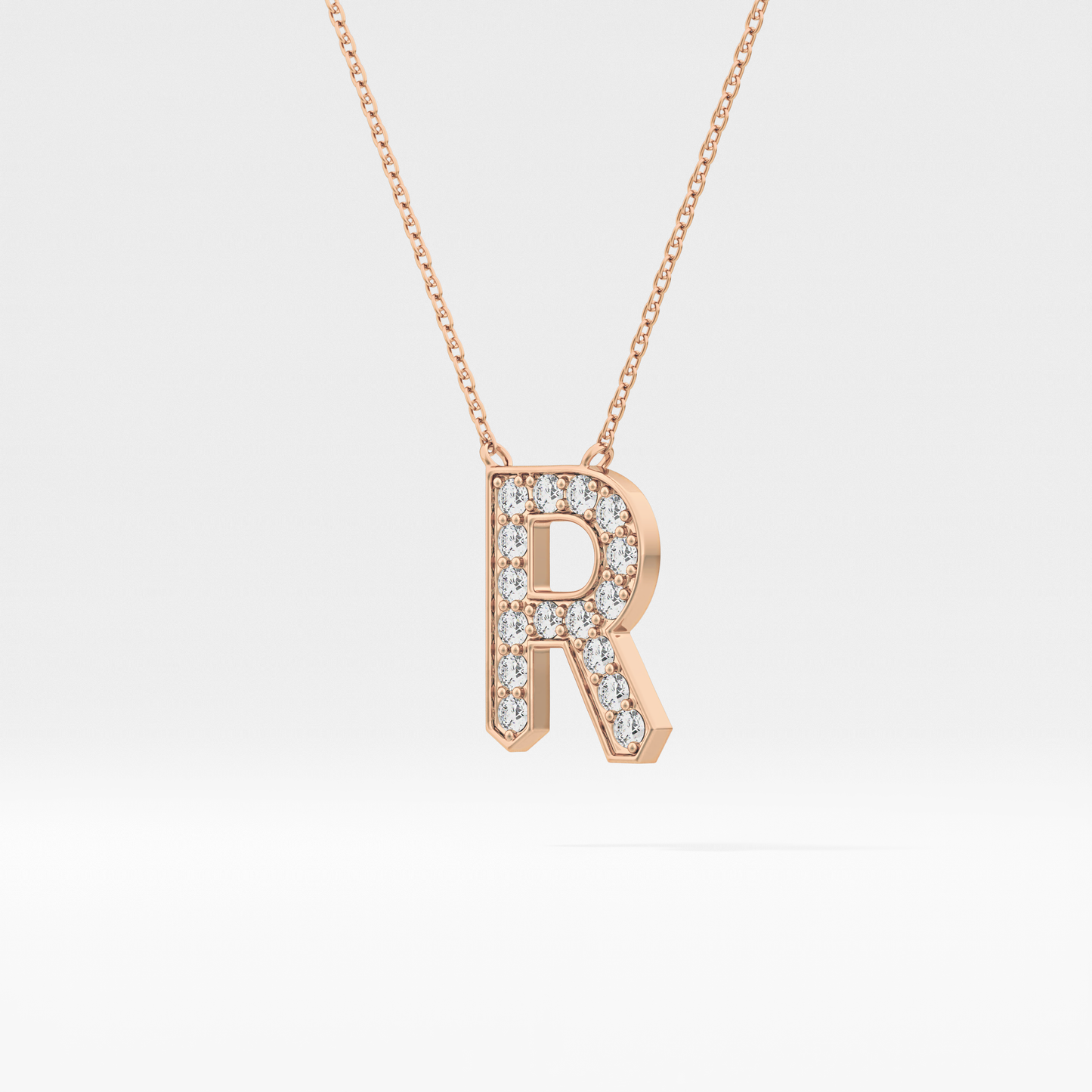 0.348 TCW Round Lab Grown Diamond R Initial Pendant Necklace