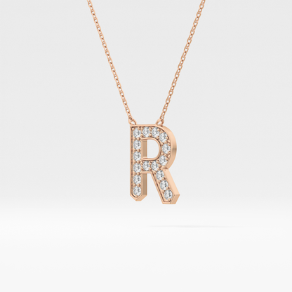 0.348 TCW Round Lab Grown Diamond R Initial Pendant Necklace