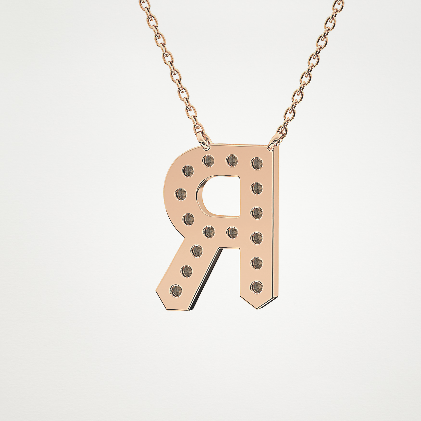 0.348 TCW Round Lab Grown Diamond R Initial Pendant Necklace