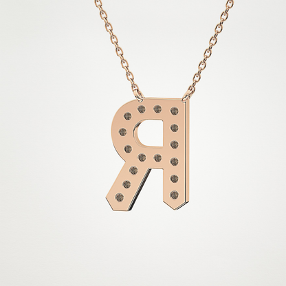 0.348 TCW Round Lab Grown Diamond R Initial Pendant Necklace