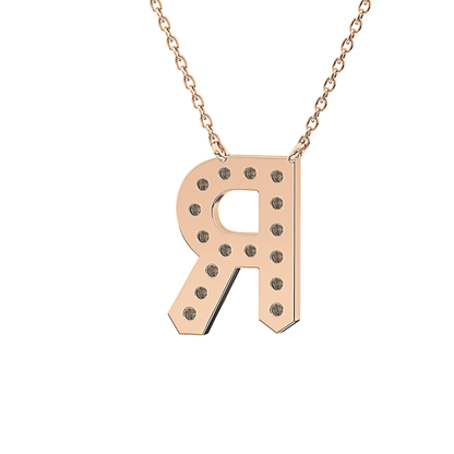 0.348 TCW Round Lab Grown Diamond R Initial Pendant Necklace