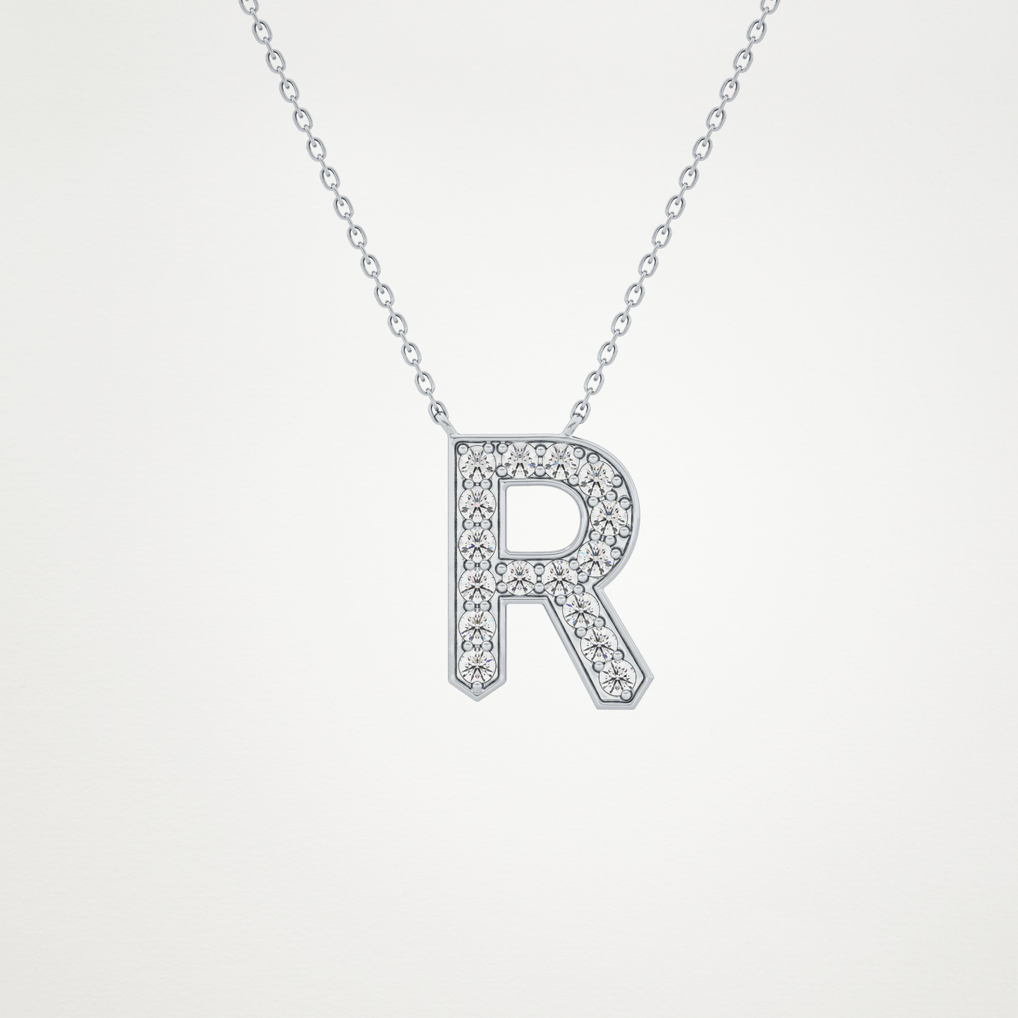 0.348 TCW Round Lab Grown Diamond R Initial Pendant Necklace