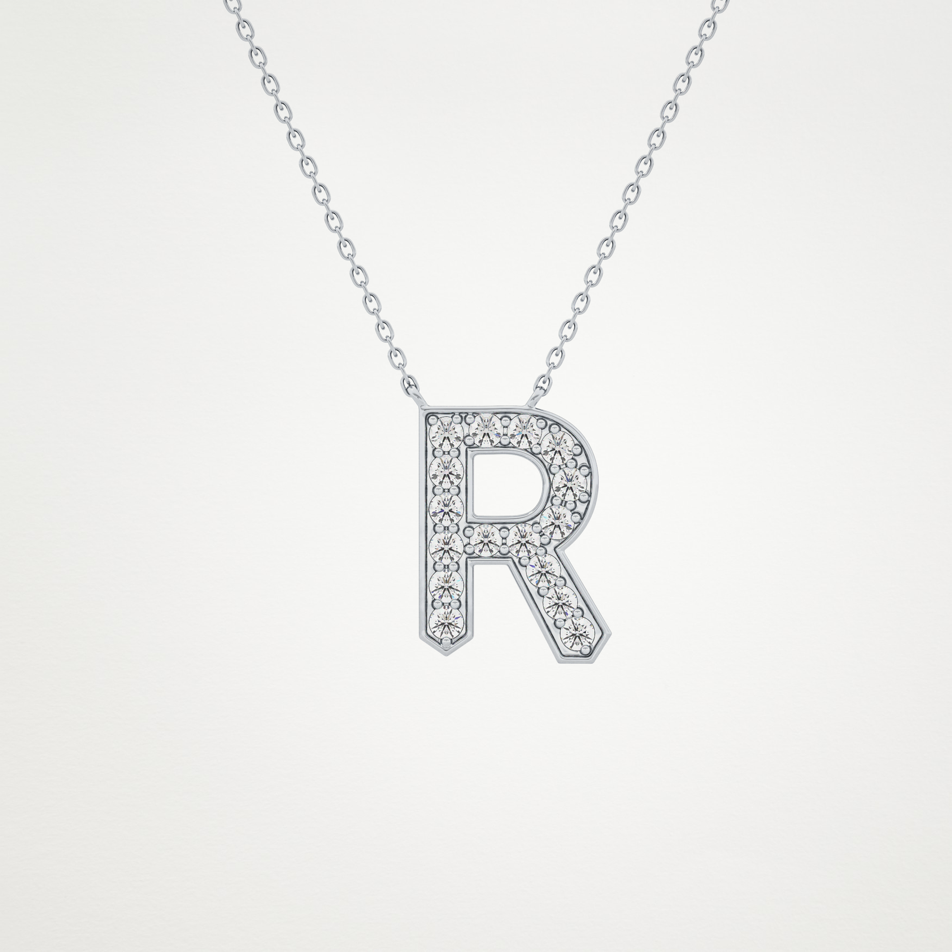 0.348 TCW Round Lab Grown Diamond R Initial Pendant Necklace