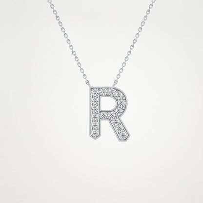 0.348 TCW Round Lab Grown Diamond R Initial Pendant Necklace