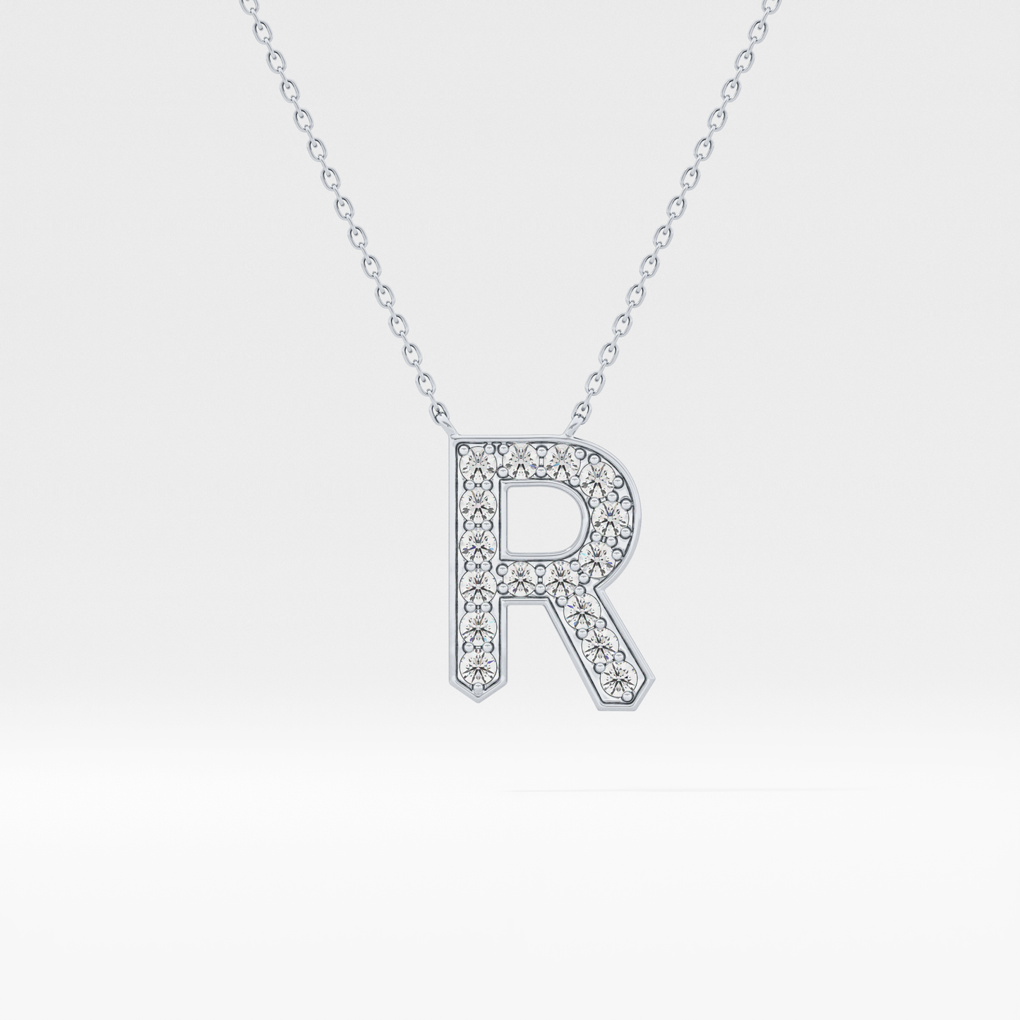 0.348 TCW Round Lab Grown Diamond R Initial Pendant Necklace