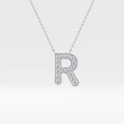 0.348 TCW Round Lab Grown Diamond R Initial Pendant Necklace