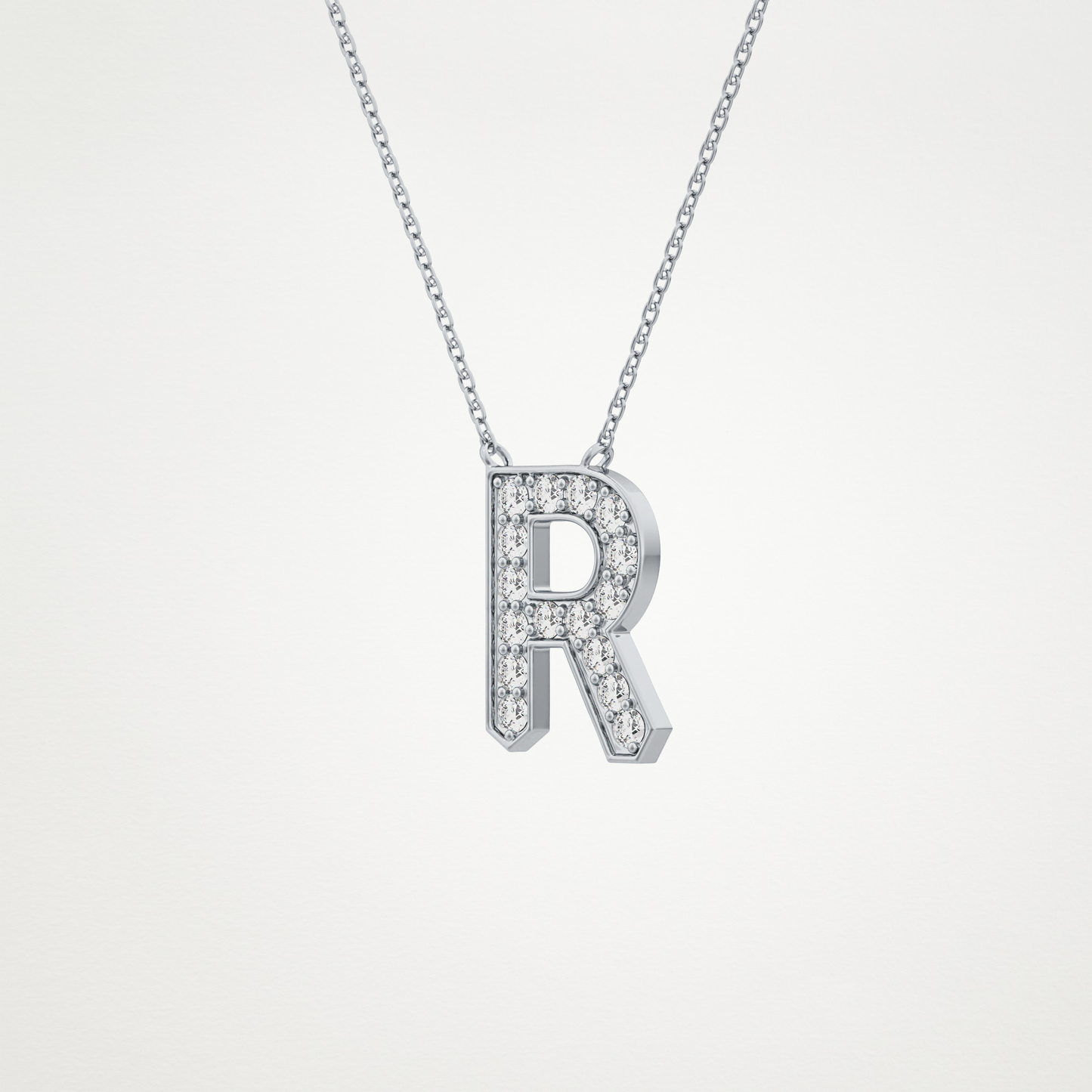 0.348 TCW Round Lab Grown Diamond R Initial Pendant Necklace
