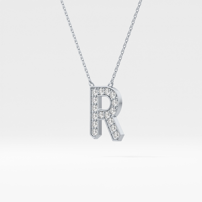 0.348 TCW Round Lab Grown Diamond R Initial Pendant Necklace