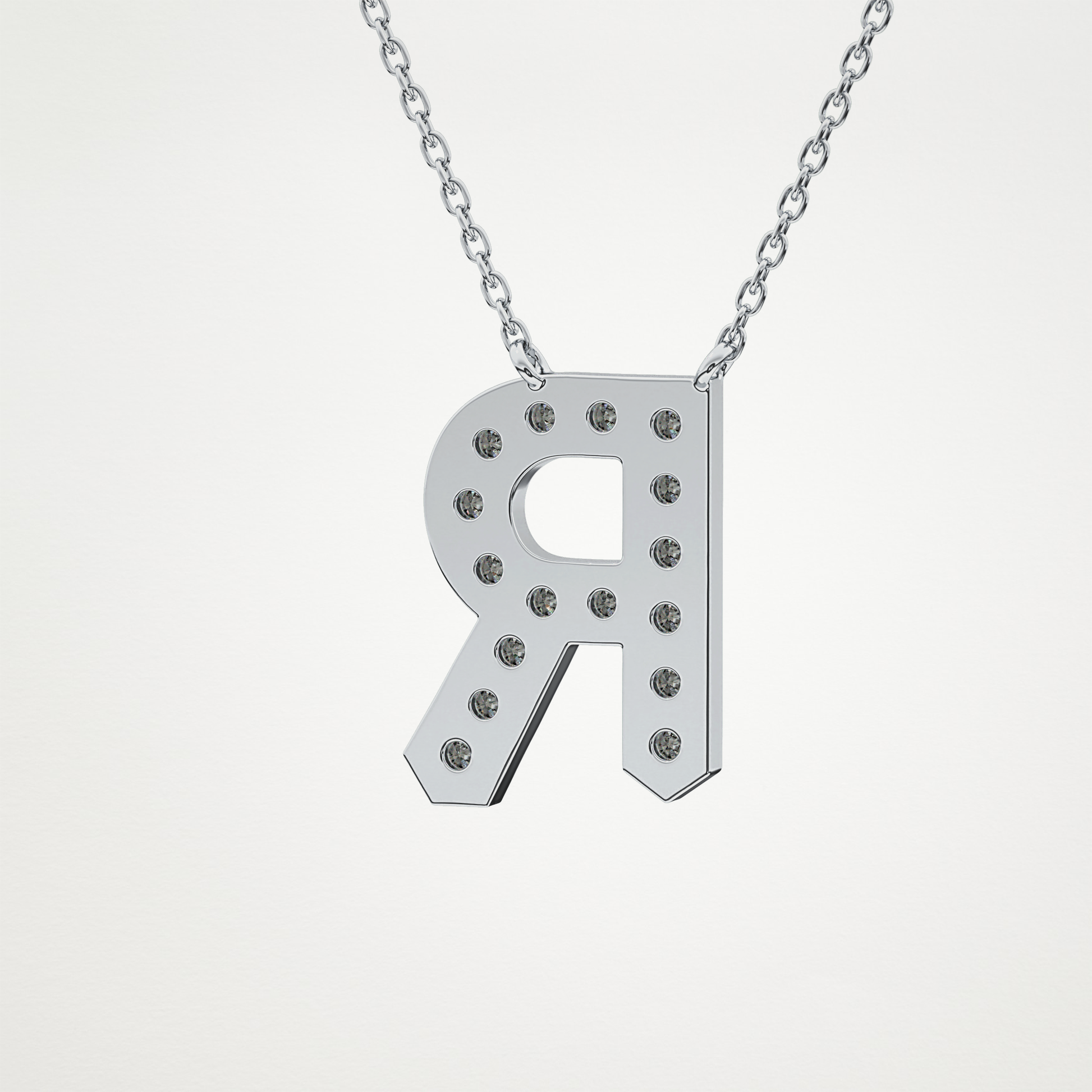 0.348 TCW Round Lab Grown Diamond R Initial Pendant Necklace