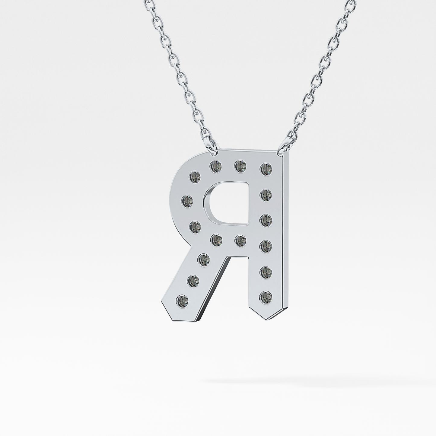 0.348 TCW Round Lab Grown Diamond R Initial Pendant Necklace