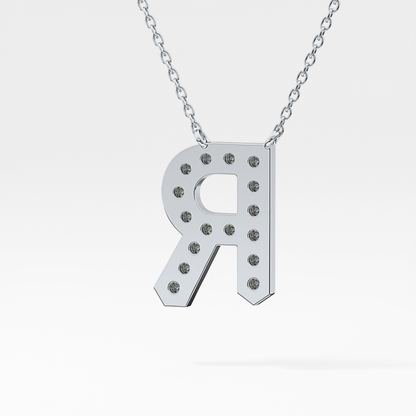 0.348 TCW Round Lab Grown Diamond R Initial Pendant Necklace