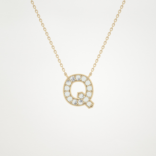 0.268 TCW Round Lab Grown Diamond Q Initial Pendant Necklace