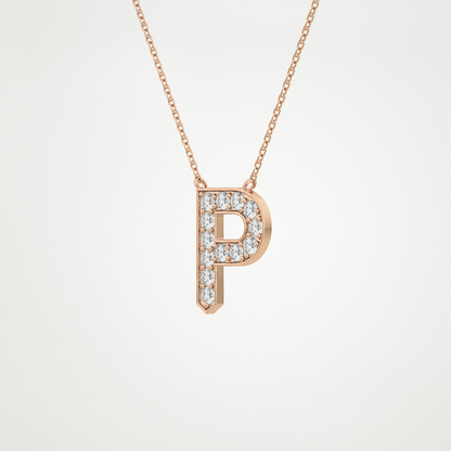 0.39 TCW Round Lab Grown Diamond P Initial Shaped Necklace