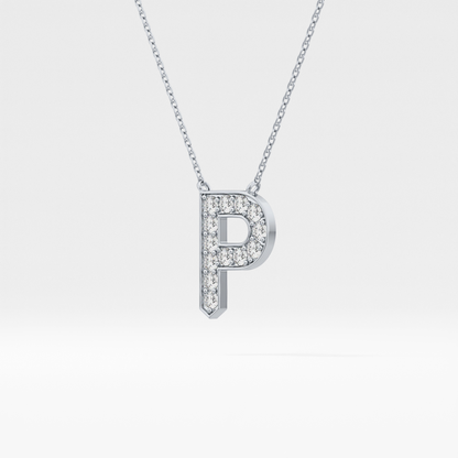 0.39 TCW Round Lab Grown Diamond P Initial Shaped Necklace