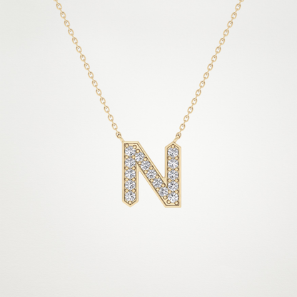 0.31 TCW Round Lab Grown Diamond N Initial Pendant Necklace