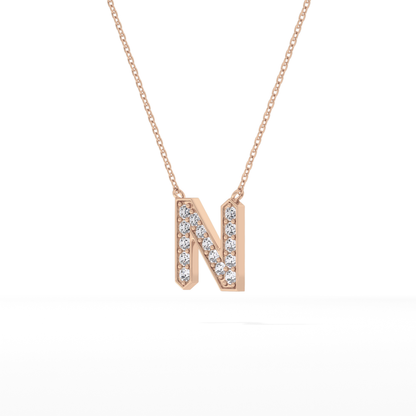 0.31 TCW Round Lab Grown Diamond N Initial Pendant Necklace