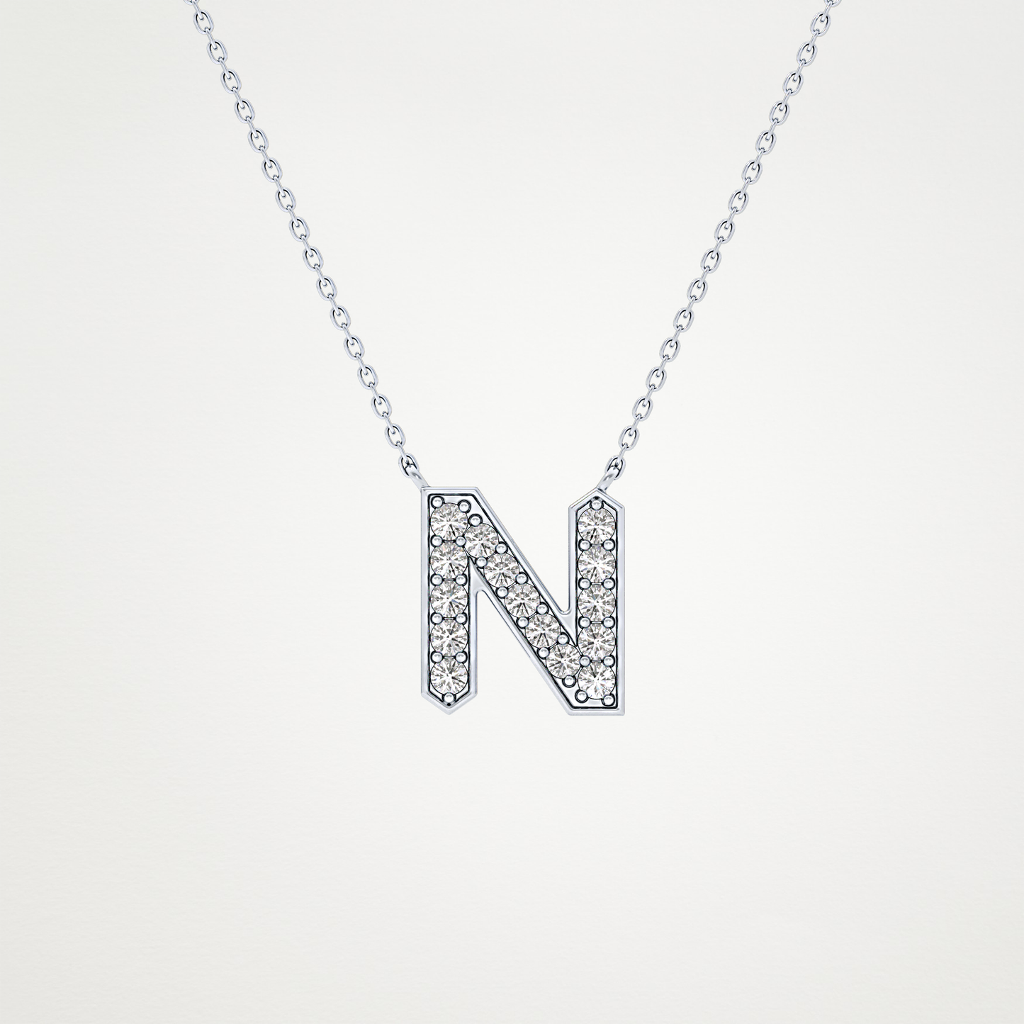 0.31 TCW Round Lab Grown Diamond N Initial Pendant Necklace