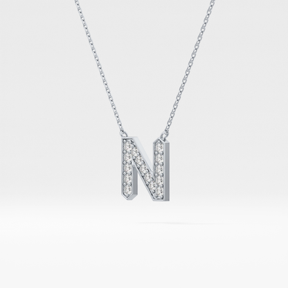 0.31 TCW Round Lab Grown Diamond N Initial Pendant Necklace