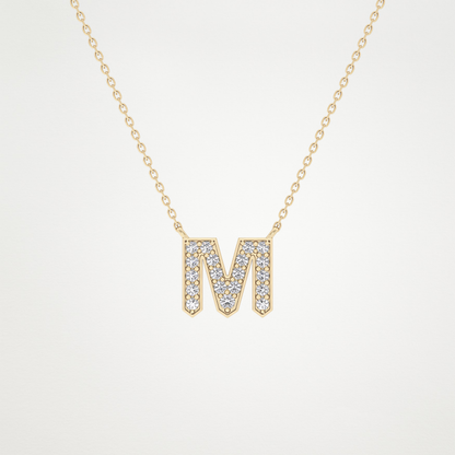 0.202 TCW Round Lab Grown Diamond M Initial Pendant Necklace