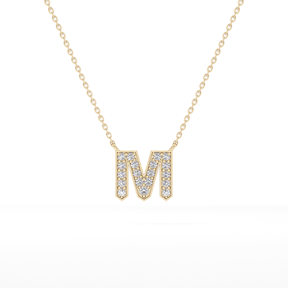 0.202 TCW Round Lab Grown Diamond M Initial Pendant Necklace