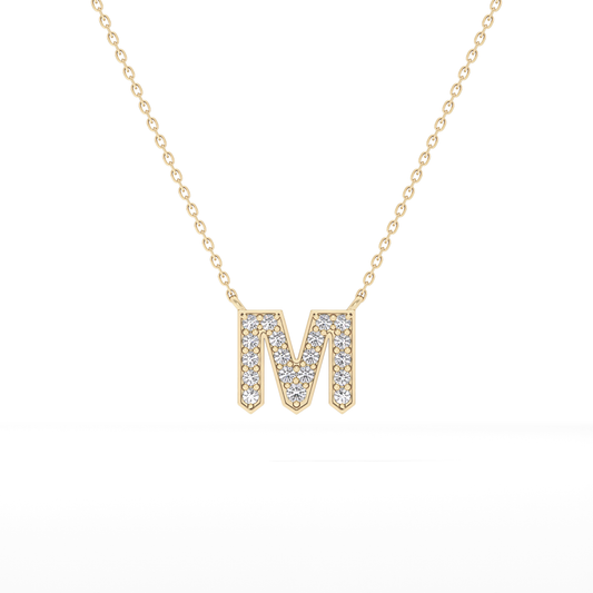 0.202 TCW Round Lab Grown Diamond M Initial Pendant Necklace